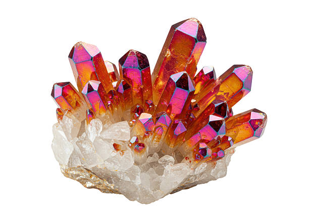 Isolated Cluster of Iridescent Aura Quartz Crystals