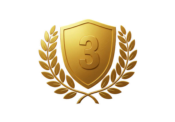 Isolated Gold Shield with Number Three and Laurel Wreath