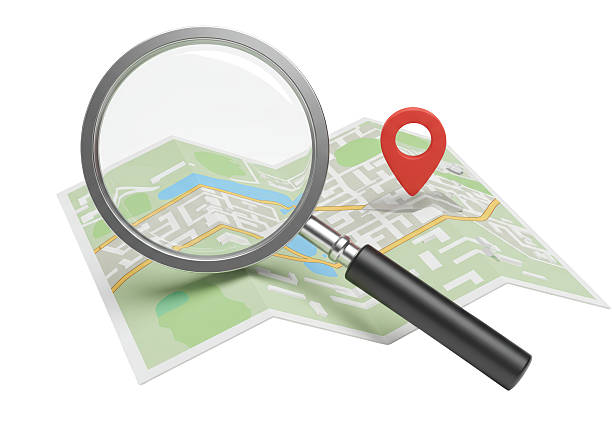 istock Isolated City Map with Magnifying Glass and Red Pin 2226029545