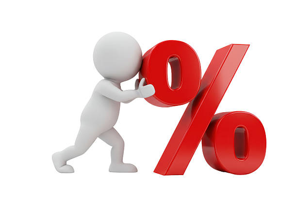 Isolated White Stick Figure Pushing Red Percent Sign