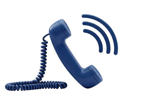 Isolated Classic Blue Telephone with Ringing Sound Waves