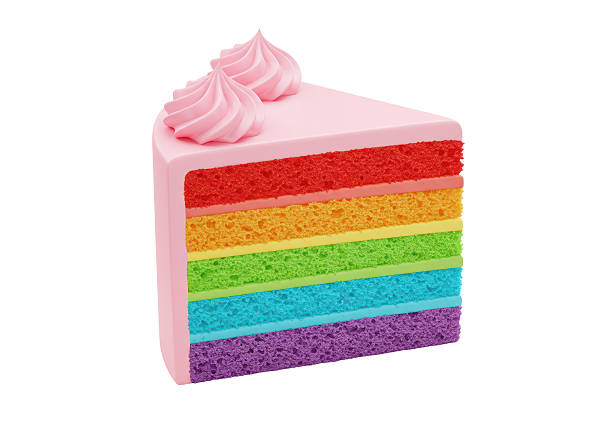 Isolated Rainbow Layer Cake Slice with Pink Frosting