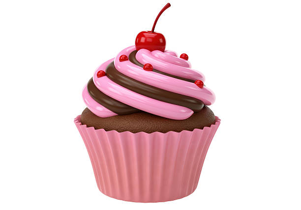 Isolated Swirled Chocolate and Pink Frosted Cupcake with Cherry