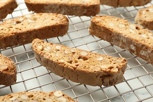 istock Traditional Italian almond biscuits (Cantucci) on white marble table, closeup 2226032876