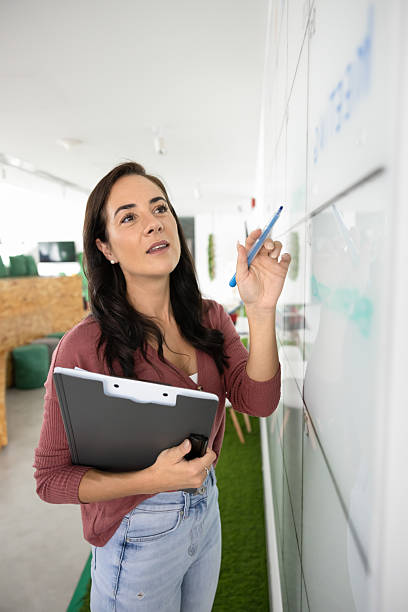 istock Thoughtful company manager working at Kanban scrum board 2226049128