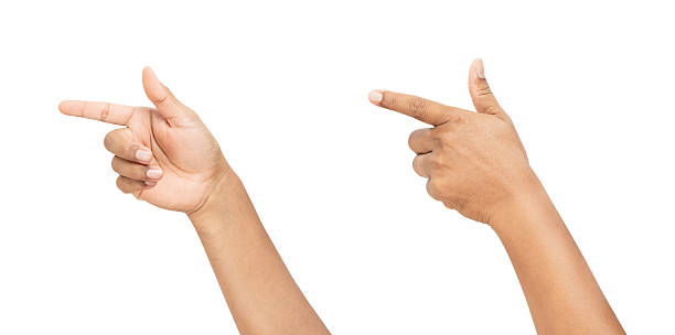 istock Clipping path, hand touching or pointing of something on isolated white background. 2226061574