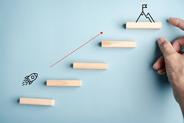 istock Ambition to target direction with wooden stair step business growth, goal setting, vision, achievement, success strategy, and personal development. 2226074173