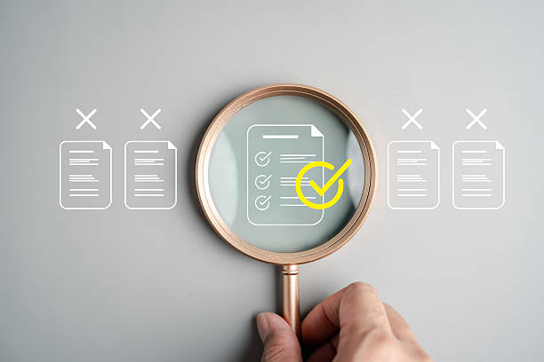istock Audit system for document verification and compliance, showing checklist review, quality assurance, file inspection, internal control, and data validation in business processes. 2226074175