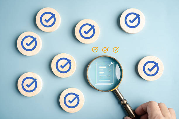 istock Digital form survey and checklist verification with document under magnifying glass, online data review, form validation, quality check, and approval process. 2226074211