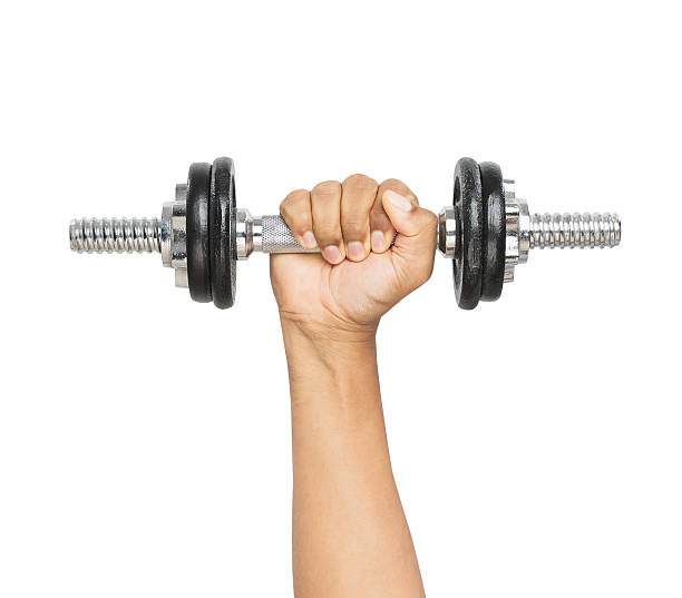 istock Clipping path, Man holding a dumbbell on white background. 2226075935