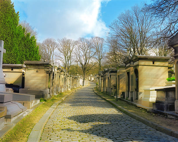 istock Aged mausoleums along a cobblestone cemetery path 2226085254