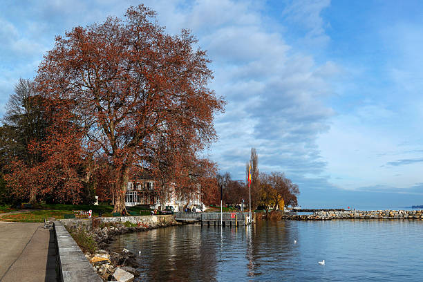 Autumn day in Geneva, Switzerland. Geneva is the second-most populous city in Switzerland. Situated in the south west of the country, where the Rhône exits Lake Geneva, it is the capital of the Republic and Canton of Geneva.