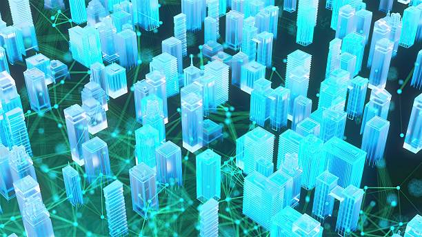 istock Digital city with abstract connection dots 2226097759