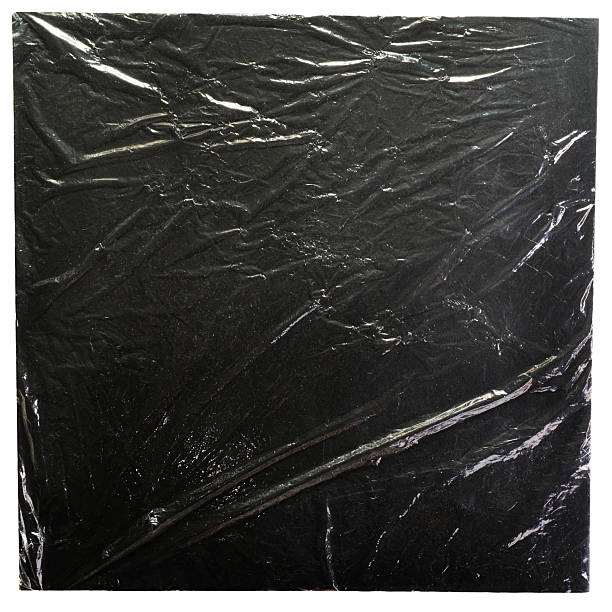 istock Black Square Record Cover with Wrinkled Cling Film Texture Mockup 2226100586