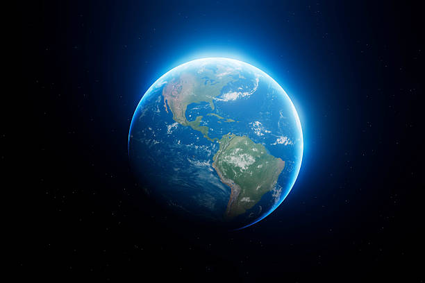istock A blue and green planet Earth with a white spot on it 2226101114