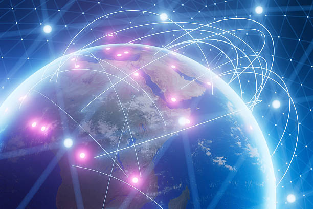 istock A blue globe Earth with many lines and dots on it 2226101149