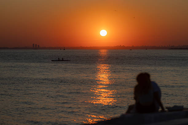 Sun is setting over by horizon.Istanbul - Istanbul.
