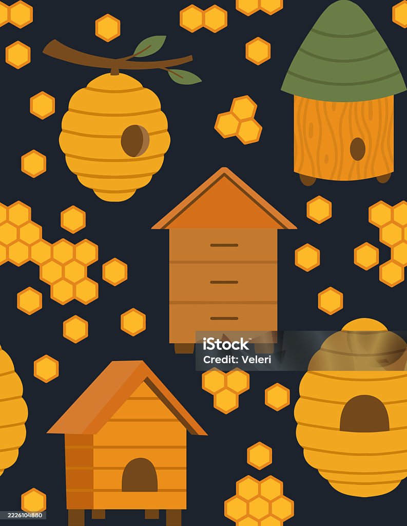 Vector beekeeping seamless pattern. Texture with houses for bees, apiaries, beehive, honeycombs on dark background Vector beekeeping seamless pattern. Texture with houses for bees, apiaries, beehive, honeycombs on dark background for wallpaper, fabric Apiary stock vector Vector beekeeping seamless pattern. Texture with houses for bees, apiaries, beehive, honeycombs on dark background Vector beekeeping seamless pattern. Texture with houses for bees, apiaries, beehive, honeycombs on dark background for wallpaper, fabric Apiary stock vector