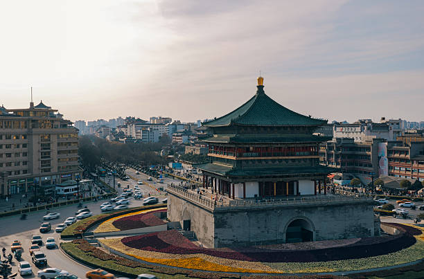 Skyline and the Bell Tower in Xi'an, Shaanxi, China