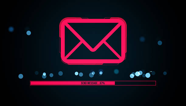 istock Neon red email envelope icon with progress bar on dark digital background representing online message sending process and communication technology. 3D Rendering 2226112539