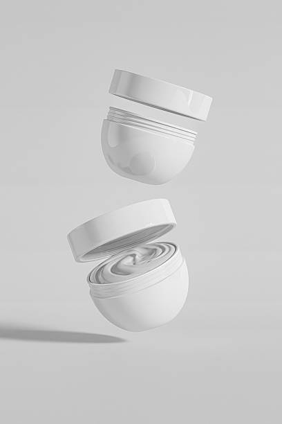 istock semi-circular cream jar mockup, white skincare Container with white plastic lid, round eye cream Packaging, luxury face cream product, Elegant acrylic cosmetic cream packaging mockup 2226112824