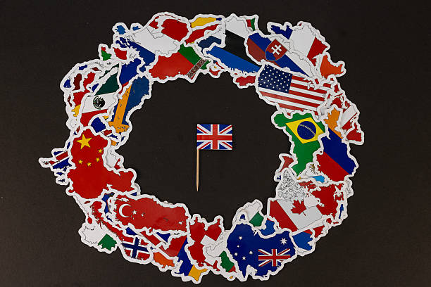 istock Map Flags Circle with British Flag in Center on Black Background 2226113178