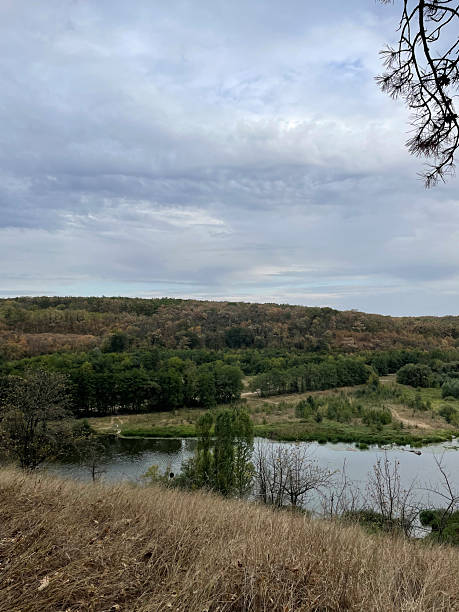 istock Tranquil riverside view with lush greenery on a cloudy day 2226114974
