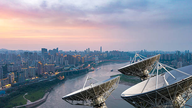 Ground satellite base stations and thriving city downtown areas