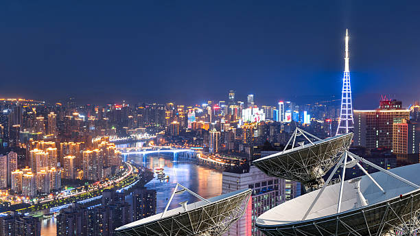 istock Ground satellite base stations and thriving city downtown areas 2226121549