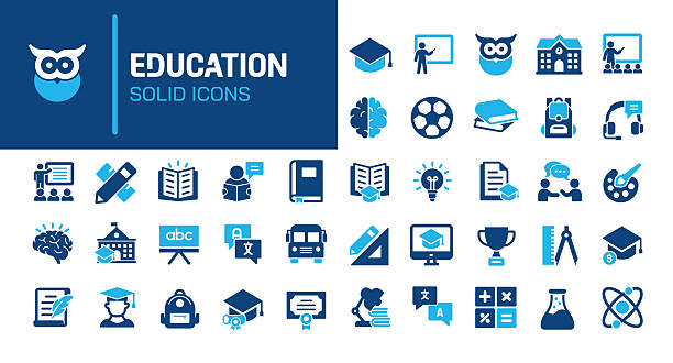 bildbanksillustrationer, clip art samt tecknat material och ikoner med education glyph solid icons. containing school, university, learning solid icons collection. vector illustration. perfect pixel on clean white background - utbildning