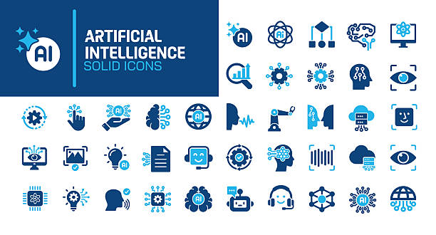 ilustrações de stock, clip art, desenhos animados e ícones de artificial intelligence glyph solid icons. containing generative ai, technology, recognize, machine learning solid icons collection. vector illustration. perfect pixel on clean white background - inteligência artificial