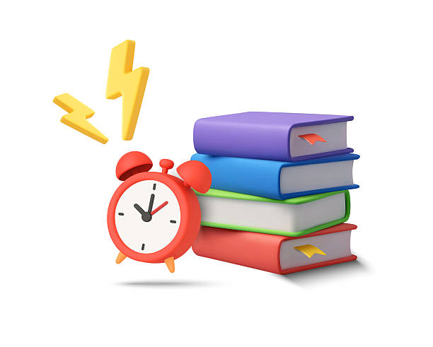 istock 3d books with ringing alarm, isolated on white background. Time to study with book pile and alarm icon in 3d vector illustration 2226135074