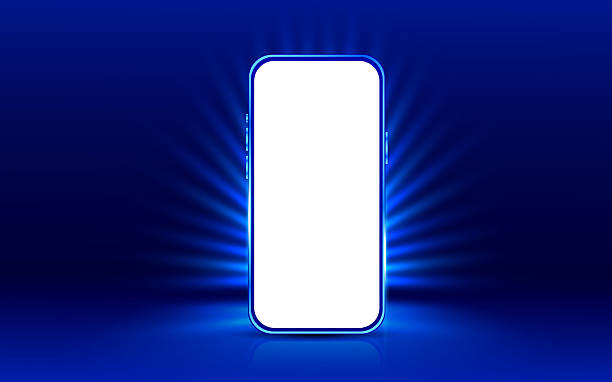 istock 3d blank phone for mockup with glowing effect, isolated on dark background. Phone banner template in 3d vector 2226136289