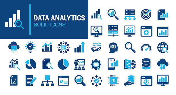 Data analysis glyph solid icons. Containing analysing, research, searching solid icons collection. Vector illustration. Perfect pixel on clean white background Data analysis glyph solid icons. Containing analysing, research, searching solid icons collection. Vector illustration. Perfect pixel on clean white background analyzing stock illustrations