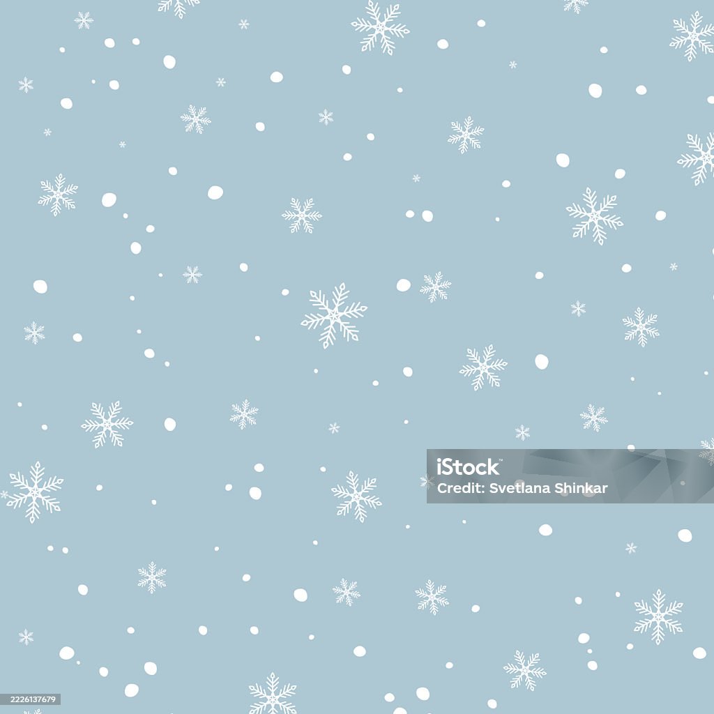 Seamless winter pattern with white snowflakes and falling snow Seamless winter pattern with white snowflakes and falling snow on light blue background. Great for wrapping paper, holiday card, textile print, christmas design, packaging Snowflake Shape stock vector Seamless winter pattern with white snowflakes and falling snow Seamless winter pattern with white snowflakes and falling snow on light blue background. Great for wrapping paper, holiday card, textile print, christmas design, packaging Snowflake Shape stock vector