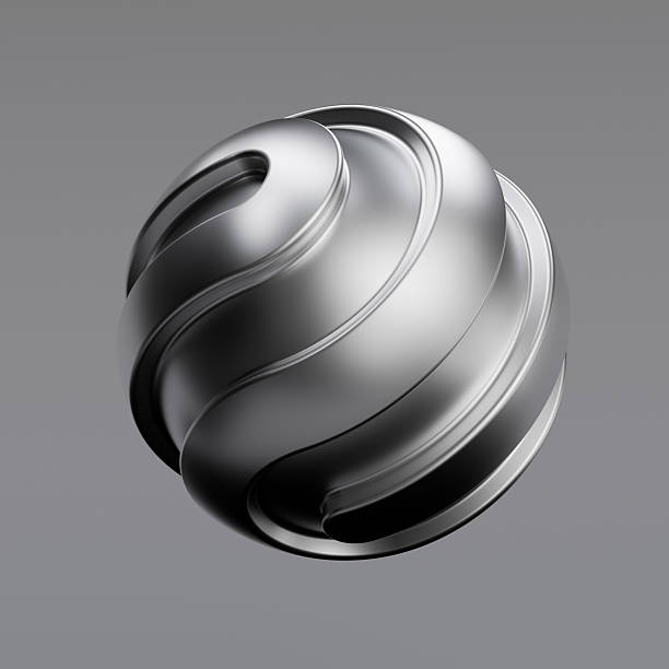 istock 3d rendering metallic sphere with swirling grooves. Polished chrome abstract design element shape. 2226137712