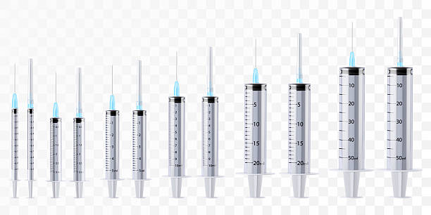 istock Set of medical syringe different volume, icon isolated on white background, hospital injection equipment.Pharmacy healthcare treatment, plastic tool with needle. 3D realistic vector illustration 2226157172