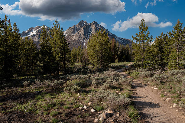 Storm clouds and mountain range with footpath