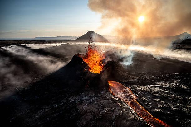 istock Erupting Volcano at Sunset in Iceland 2226158367