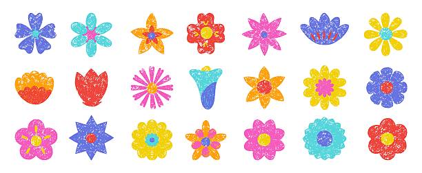istock Pencil drawing flower icons. Different abstract flowers, childish drawn design. Isolated floral vibrant elements. Decorative patches, neoteric vector set 2226170049