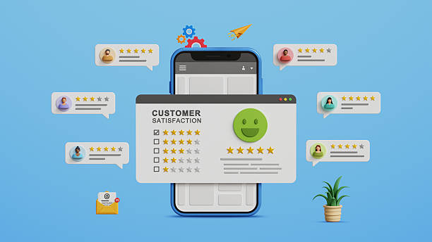 istock Customer satisfaction survey concept. Users rating, online experiences review, Customers feedback comments and review., Quality of service, business reputation. 5 star customer reviews on 3D mobile 2226172986
