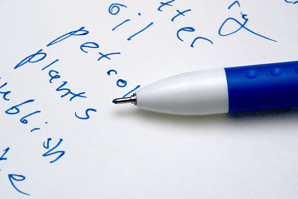 A blue pen rests on a sheet filled with personal thoughts and ideas.