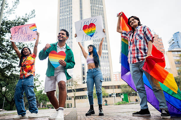 istock Young LGBTQIA+ people during protest outdoors 2226176106