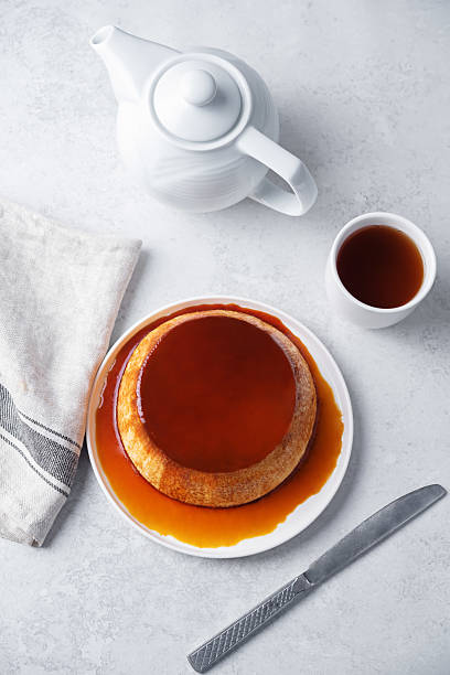 Caramel custard flan in the plate