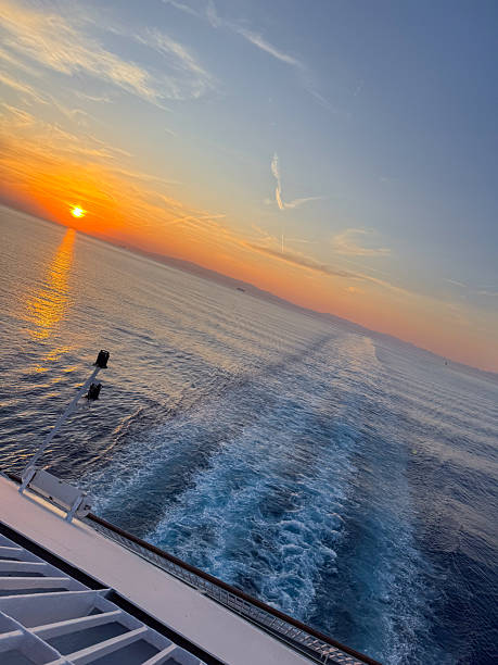 istock Sunset cruise view over the sea from ship deck 2226192255