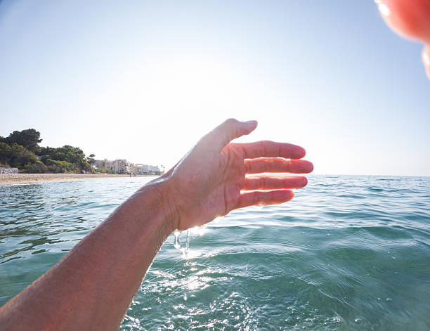 istock Hand reaching out to the sea on a sunny summer day. user generated content 2226196716