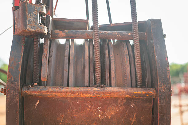 istock Crane wire rope sling and sheave wheel main hook. 2226199841