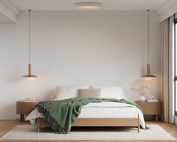 istock Scandinavian Bedroom Frame Mockup with Natural Light and Minimalist Decor - 3d Rendering 2226211467