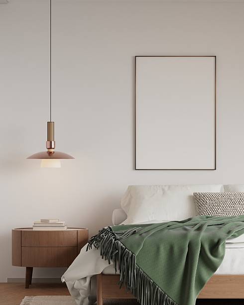 istock Scandinavian Bedroom Frame Mockup with Natural Light and Minimalist Decor - 3d Rendering 2226211478
