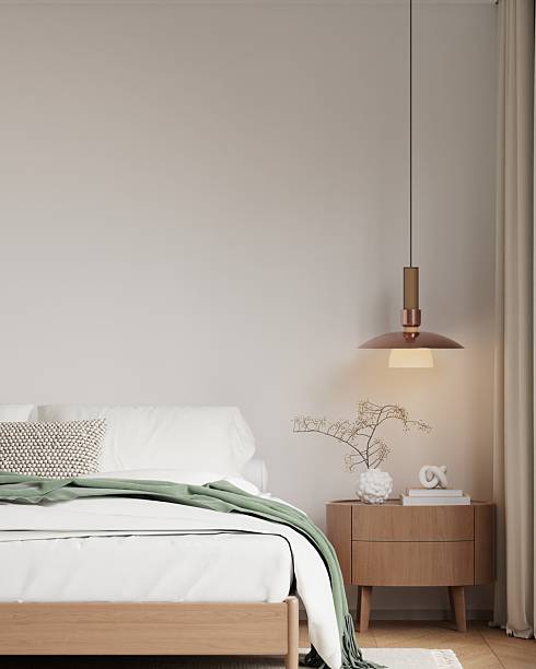 istock Scandinavian Bedroom Frame Mockup with Natural Light and Minimalist Decor - 3d Rendering 2226211483